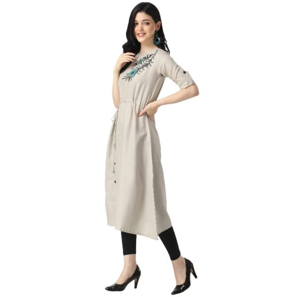 OM SAI LATEST CREATION Women's Slub Cotton Mor Pankh Printed Anarkali Kurti New Selection 2023 Under 399 Designer Attractive Look Women's Kurta (Plus Size Upto 3XL) - Image 5