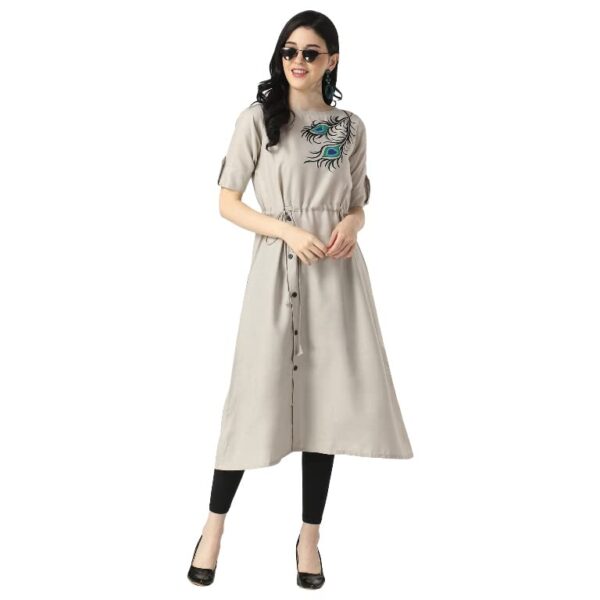 OM SAI LATEST CREATION Women's Slub Cotton Mor Pankh Printed Anarkali Kurti New Selection 2023 Under 399 Designer Attractive Look Women's Kurta (Plus Size Upto 3XL) - Image 8
