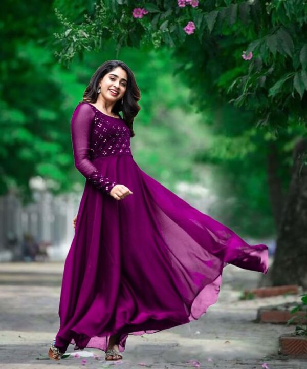 Gopinath Enterprise Women's Georgette A-Line Embroidered Pattern Full Sleeve Stitched Gown - Image 3