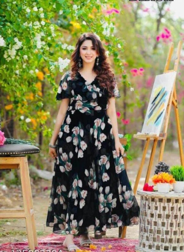 Darshak Georgette Floral Printed Gown Maxi Dress for Women and Girls, Women's Georgette Digital Floral Printed Gown Dress for Women - Image 3