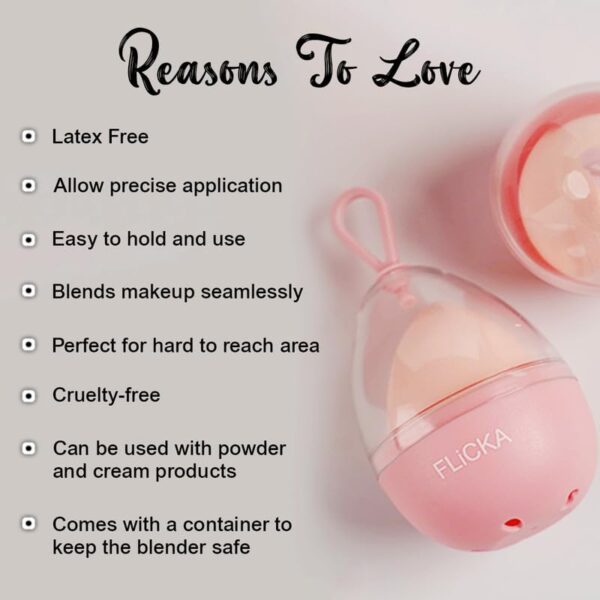 FLiCKA Beauty Blender With Case| Easy To Clean, Maintain & Store| Latex-Free Blender| Suitable for Sensitive Skin With Case For Women - Image 5