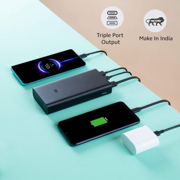MI Power Bank 3i 20000mAh Lithium Polymer 18W Fast Power Delivery Charging | Input- Type C | Micro USB| Triple Output | Sandstone Black (Pack of 2) - Image 3