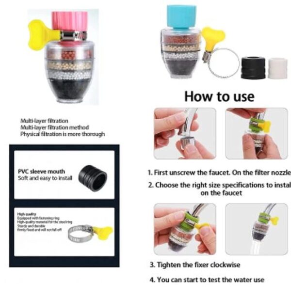 IONIX Activated Carbon Faucet Water Filters Universal Interface Home Kitchen Faucet Tap Water | Tap filter Multilayer | Clean Purifier Filter Cartridge Five Layer Water Filter-Pack of 1 - Image 5