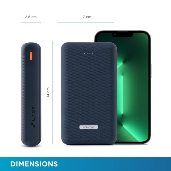 URBN 20000 mAh Li-Polymer Ultra Compact Power Bank | 12W Fast Charge | Dual USB Output | Type C & Micro Input Only | Pocket Size | Made in India (Blue) - Image 6