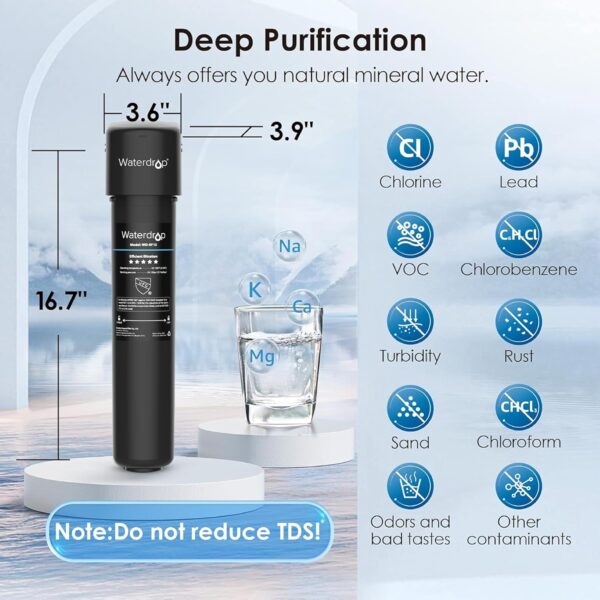 Waterdrop 15Ua Under Sink Water Filter System,16K Gallons Ultra High Capacity Main Faucet Under Counter Water Filtration System,Removes 99% Lead,Fluoride,Chlorine,Bad Taste,Usa Tech,0.5 Micron,White - Image 3