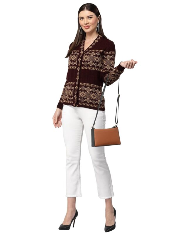 Kalt Women Sweater for Winter Woolen Acrylic Full Sleeves V-Neck Jacquard Design Cardigan Sweater for Women Winter Woollen Stylish - Image 6