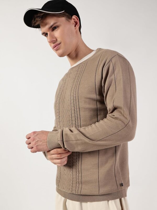 Thomas Scott Regular Fit Knitted Self Design Sweater for Men - Image 3