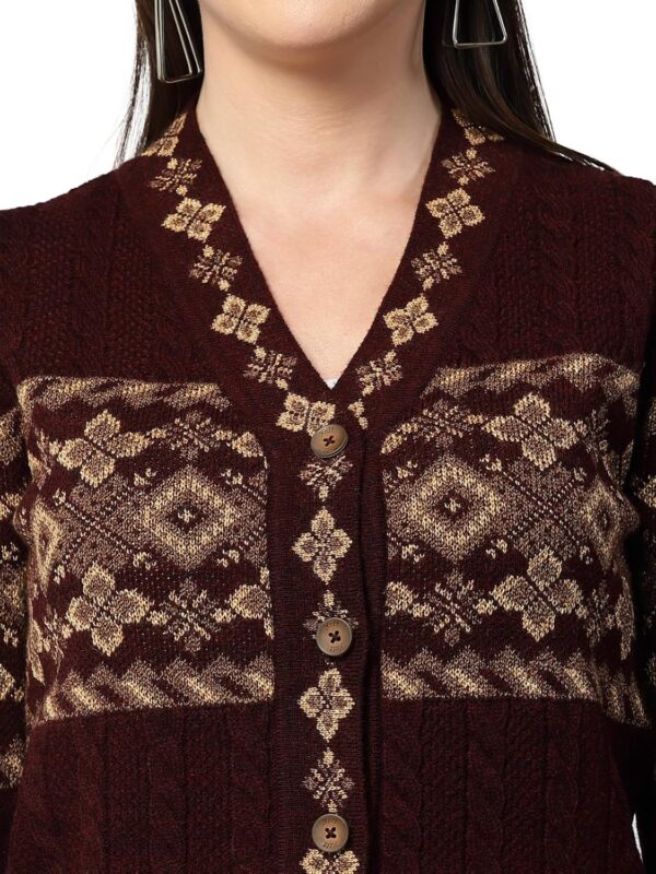 Kalt Women Sweater for Winter Woolen Acrylic Full Sleeves V-Neck Jacquard Design Cardigan Sweater for Women Winter Woollen Stylish - Image 5