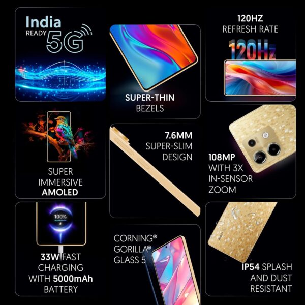 Redmi Note 13 5G (Prism Gold, 12GB RAM, 256GB Storage) | 5G Ready | 120Hz Bezel-Less AMOLED | 7.mm Slimmest Note Ever | 108MP Pro-Grade Camera - Image 3