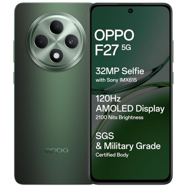 OPPO F27 5G (Emerald Green, 8GB RAM, 128GB Storage) | 6.67" FHD+ AMOLED Display|32MP Sony IMX615 Selfie Camera |AI Portrait Expert| 45W SUPERVOOC| with No Cost EMI/Additional Exchange Offers - Image 2