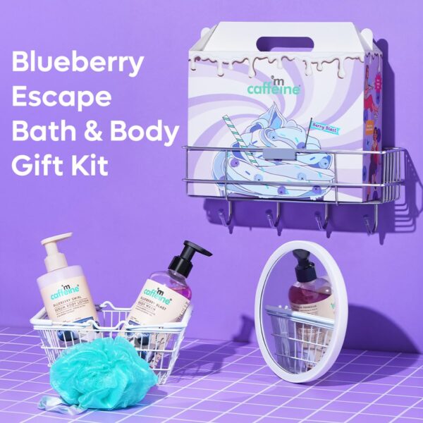 mCaffeine Blueberry Escape Bath & Body Gift Kit | Body Wash, Body Lotion, Teal Loofah | Gift Set For Men and Women | Pampering Kit for Birthday, Anniversary & All Special Occasions | Valentine Gift for Him/Her | Premium Gift Box 100% Vegan - Image 3