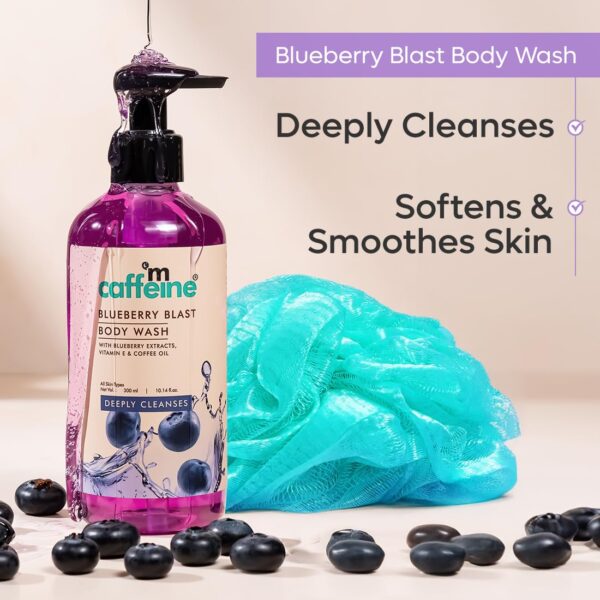mCaffeine Blueberry Escape Bath & Body Gift Kit | Body Wash, Body Lotion, Teal Loofah | Gift Set For Men and Women | Pampering Kit for Birthday, Anniversary & All Special Occasions | Valentine Gift for Him/Her | Premium Gift Box 100% Vegan - Image 5