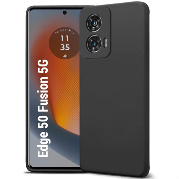 TheGiftKart Liquid Silicone Back Cover Case for Motorola Edge 50 Fusion 5G | Soft Micro-Fibre Lining Inside | Camera Protection Bump | Shockproof Back Case for Moto Edge 50 Fusion (Silicone, Black) - Image 2