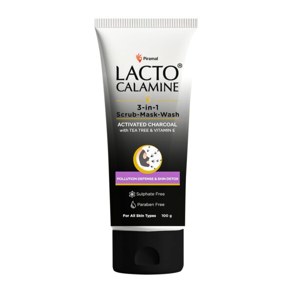 Lacto Calamine 3-in-1 Charcoal Face Scrub-Mask-Wash for Pollution Defence | 100 ml x 1 | Multi-action Encapsulated Charcoal Face Wash, Face Scrub, Face Mask with Kaolin Clay, Tea Tree Oil & Vitamin E - Image 2