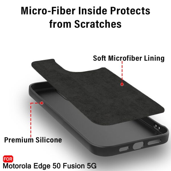 TheGiftKart Liquid Silicone Back Cover Case for Motorola Edge 50 Fusion 5G | Soft Micro-Fibre Lining Inside | Camera Protection Bump | Shockproof Back Case for Moto Edge 50 Fusion (Silicone, Black) - Image 4