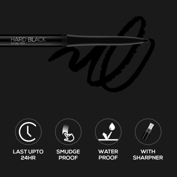 RENEE Hard Black Kajal Pen | 24 Hrs Stay Long Lasting Super Black Kajal Pencil 0.35gm, Matte Finish, Rich Color Payoff, Smudge & Water Proof with One Swipe Application Formula - Image 6