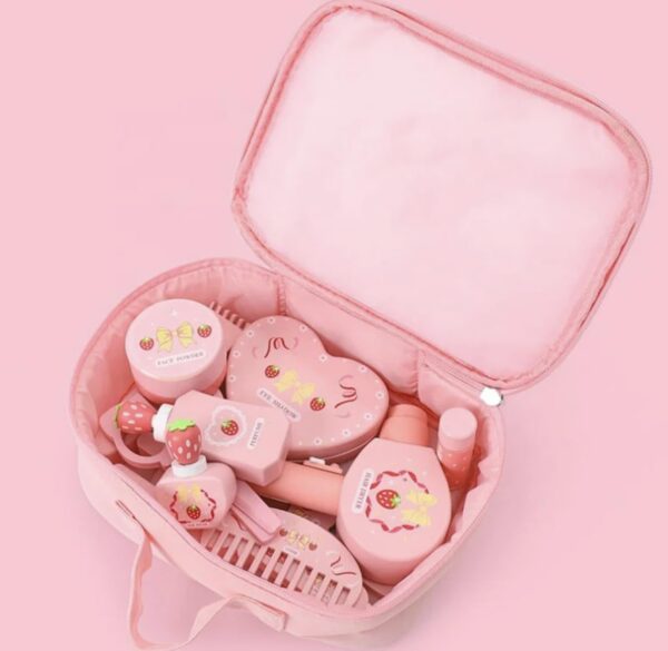 TOYARTSY Portable Pink Cosmetics & Makeup Toy Set for Girls, Wooden Dressing Table Accessories, Pretend Play Beauty Set, Kids Makeup Kit Gift for Girls, Fun Pretend Play Toy for Ages 3+ - Image 3