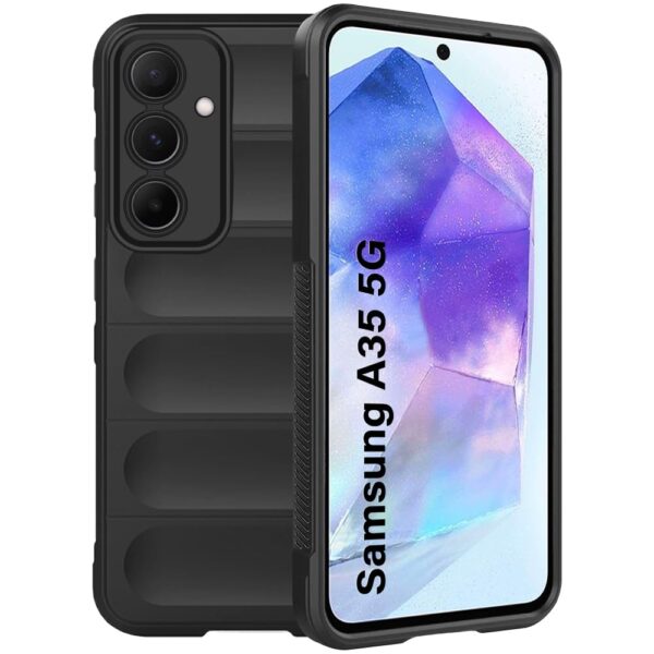 TheGiftKart Liquid Silicon Back Cover Case for Samsung Galaxy A35 5G | Shockproof Military Grade Protection | Micro-Fibre Cloth On Inner Side | Built-in Anti-Slip Grip Samsung A35 Cover (TPU, Black) - Image 2