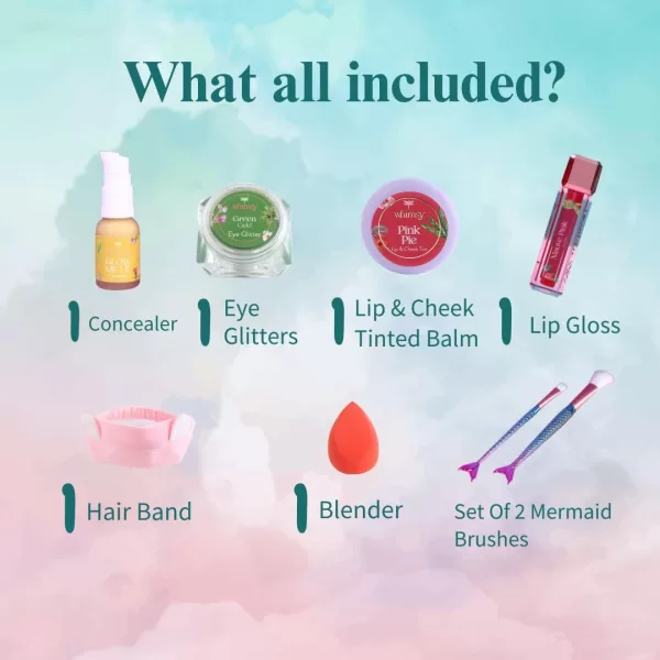 Whimsy 7 Pcs Organic Beauty Kit for Girls|Skin Friendly Makeup Kit | Birthday Gift for 4 5 6 7 8 9 10 11 12-16 Years Old | Non-Toxic Kid Eye Glitter, Lip Cheek Tint, Kids Lip Gloss & Mermaid Accessory - Image 4