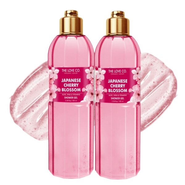 THE LOVE CO. Japanese Cherry Blossom Bath & Shower Gel - Luxury Body Wash For Women & Mens - Shower Gel Women - 100% Vegan - Luxury Beauty - Body Skin Care Products - 100ml Pack of 2 - Image 2