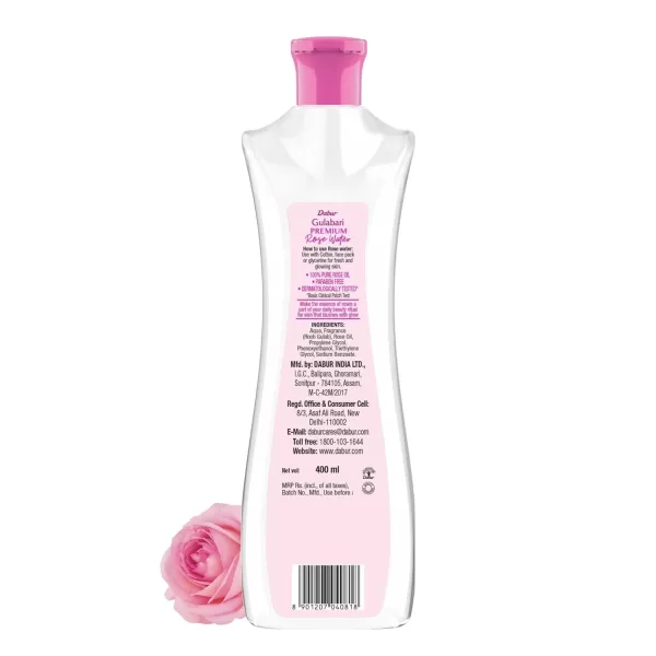 Dabur Gulabari Premium Rose Water/Face Toner - 400ml | No Paraben | Alcohol Free | Cleanses, Hydrates & Moisturises Skin | Balances & Restores Skin's pH Levels | For All Skin Types - Image 3