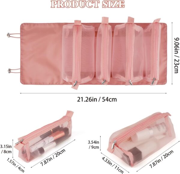TS WITH TECHSUN Travel Makeup Pouch for Women Makeup Kit, Roll Up Pouch Makeup Organizer Box | Foldable Cosmetics Toiletry Bag with 4 Compartments | Cosmetic Organizer (Pink) (Pink) - Image 4