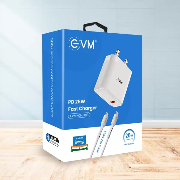 EVM 25W Mobile Charger - Type C Cable Included - Compact Charging Adaptor - Android, Xiaomi, Vivo and Other Smartphones - 1 Year Warranty (EVM-CH-013) - Image 7