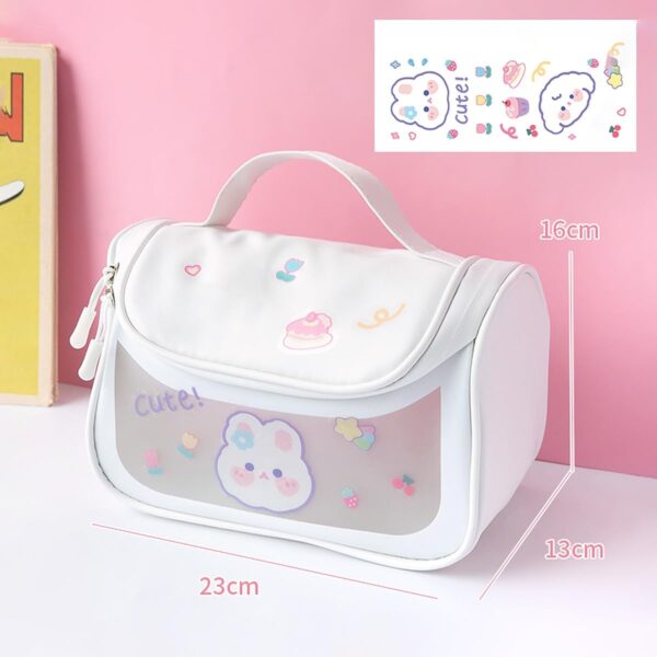 Wolpin Travel Cosmetic Bag Toiletry Vanity Large Makeup Kit Storage Organizer Grooming Make Up Bag, with Bear Cute Sticker White 18 cms - Image 6