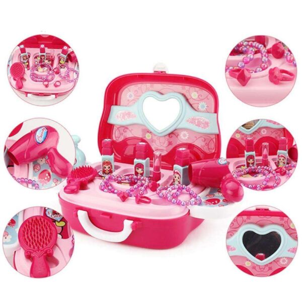 URBAN TOYS 21 Pcs Make up Kit Beauty Set Toy for Girl | Pretend Play Cosmetic Suitcase Makeup Set Accessories Toys for Children Princess Girls | 3+ Year Christmas & Birthday Gift| Multicolour Plastic - Image 3
