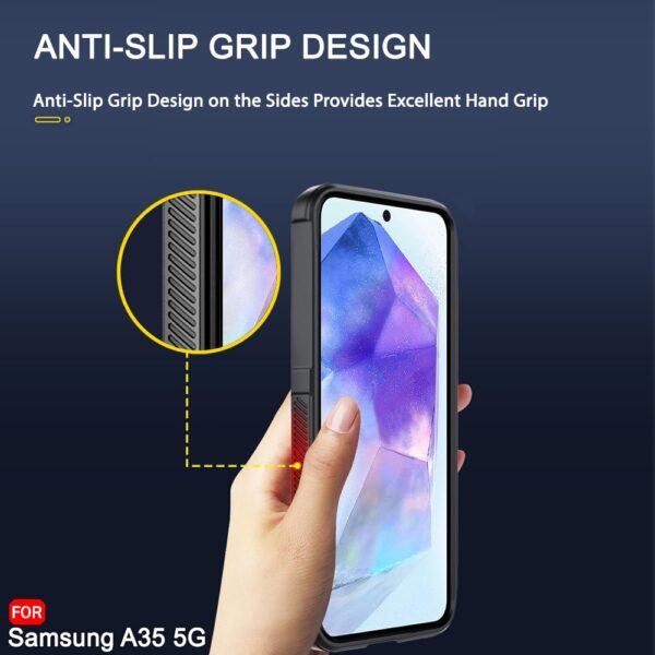 TheGiftKart Liquid Silicon Back Cover Case for Samsung Galaxy A35 5G | Shockproof Military Grade Protection | Micro-Fibre Cloth On Inner Side | Built-in Anti-Slip Grip Samsung A35 Cover (TPU, Black) - Image 5