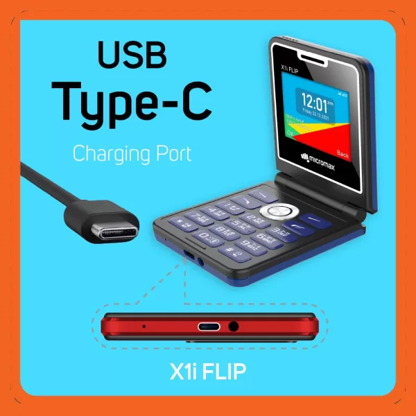 Micromax All-New X1i Flip keypad Phone with Dual SIM | Big 2.4" Display | TypeC USB Port | Wireless FM | Auto Call Recording | Black Blue | - Image 7