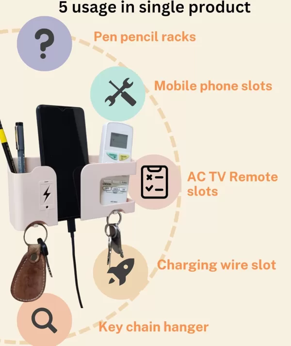 GEOCARTER Wall Mobile Holder | Multi-Purpose Mobile Stand for Wall | Remote Holder & Mobile Charging Stand, Wall Phone Holder for Charging | Kitchen Organizer Rack Wall Mounted | Useful Gadget-Apricot - Image 7