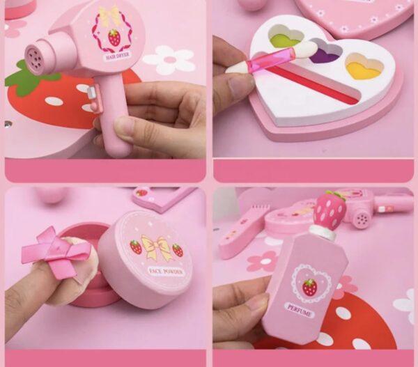 TOYARTSY Portable Pink Cosmetics & Makeup Toy Set for Girls, Wooden Dressing Table Accessories, Pretend Play Beauty Set, Kids Makeup Kit Gift for Girls, Fun Pretend Play Toy for Ages 3+ - Image 6