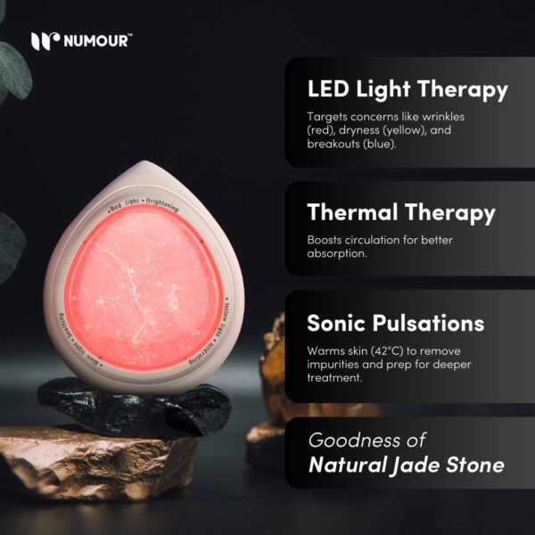 Numour ARIA Jade stone LED facial device | Anti-Aging, Anti-Acne, Hydrates, Lifts Skin | Red, Yellow, Blue LED Light Therapy For Face | Dermatologist Approved | Compatible with any Moisturizer, Serum, Face Masks| Smart Skincare Rechargeable Device - Image 3