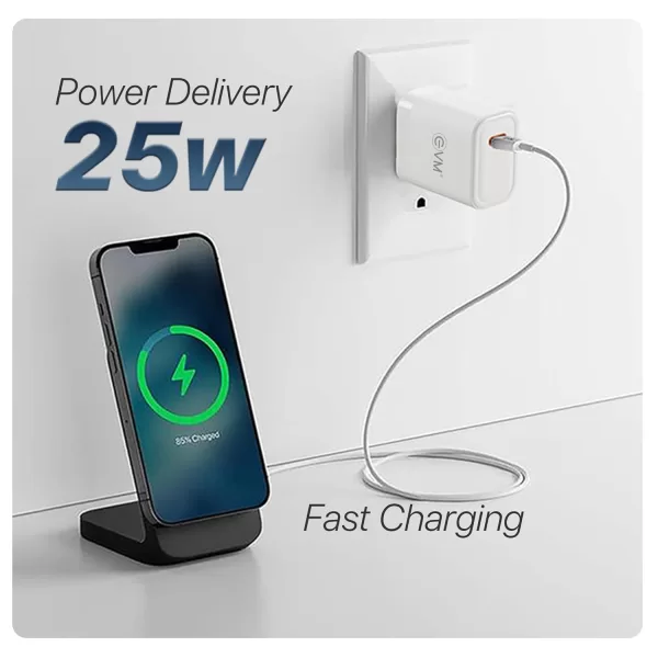 EVM 25W Mobile Charger - Type C Cable Included - Compact Charging Adaptor - Android, Xiaomi, Vivo and Other Smartphones - 1 Year Warranty (EVM-CH-013) - Image 6