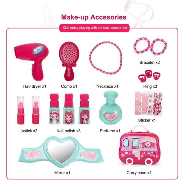 URBAN TOYS 21 Pcs Make up Kit Beauty Set Toy for Girl | Pretend Play Cosmetic Suitcase Makeup Set Accessories Toys for Children Princess Girls | 3+ Year Christmas & Birthday Gift| Multicolour Plastic - Image 5