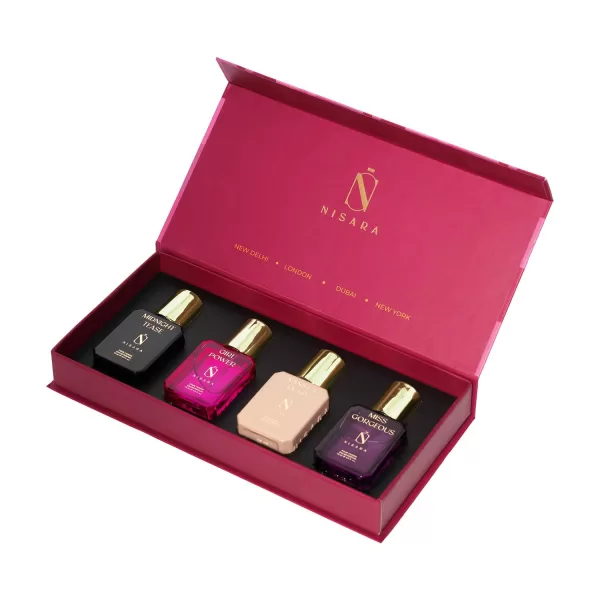 Nisara Long Lasting Women Perfume Gift Set 4x15ml(60ml) with | Midnight Tease | Girl Power | Vanilla Rush | Miss Gorgeous | Travel & Pocket friendly perfume kit for all moods & occasions | Perfume for Women | Gift for valentine | Gift For Sister, Wife, Friend, Girlfriend & Mother - Image 3