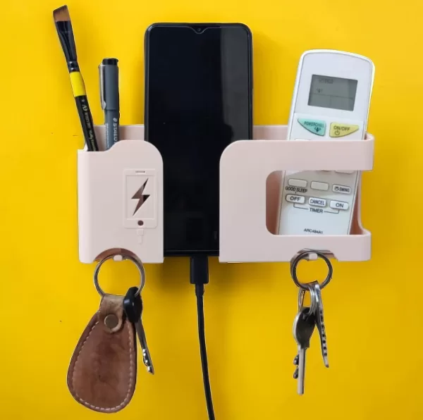 GEOCARTER Wall Mobile Holder | Multi-Purpose Mobile Stand for Wall | Remote Holder & Mobile Charging Stand, Wall Phone Holder for Charging | Kitchen Organizer Rack Wall Mounted | Useful Gadget-Apricot - Image 6