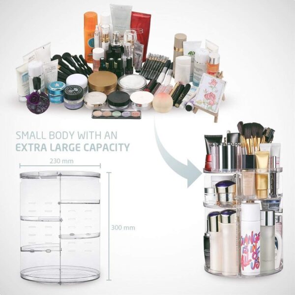 INOVERA (LABEL) Cosmetic Makeup Organizer for Women, Bride & Girls - 360 Rotating Storage Organiser Box - Dressing table Vanity Case Holder for Lipsticks, Skincare Kit & Brushes Set - Transparent - Image 3