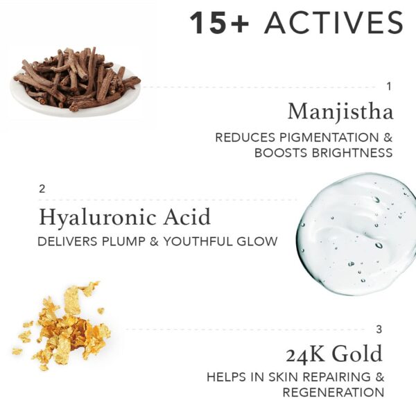 RAS Luxury Oils Radiance 24K Gold Brightening 8 in 1 Face Gel Serum Hydrates Skin, Reduce Pigmentation, With 148 Hours of Hydration Infused with Hyaluronic Acid, Saffron, Manjistha & Rosehip - Image 5