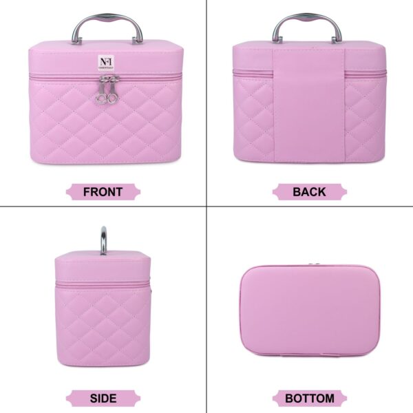 NFI essentials Hard Shell Vanity Cases for Women Travel Portable Carrying Cosmetic Case Suitcase Organizer Makeup Storage Box for Girls Toiletries Bag (MBO-12-Pink) - Image 3