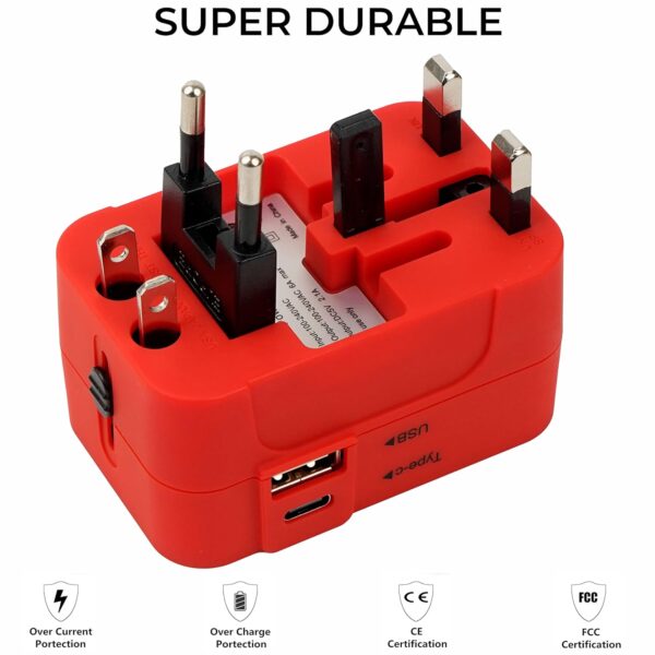 rts 224+ Countries Universal Travel Adapter with USB-C Type C & USB International All in One Travel Adapter, Universal Travel Essentials with 2.4A Universal Adaptor, for Phone, Laptop, Mobile, Tablet - Image 3