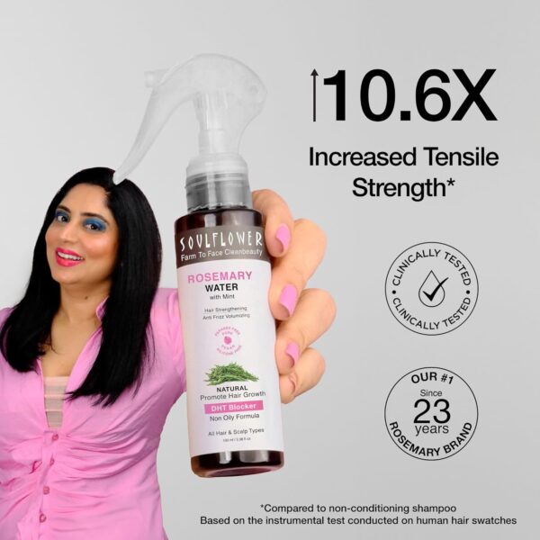Soulflower Rosemary Water spray with mint| For Hair growth, Hair fall control, Scalp health, Hair damage protection, Anti frizz| Rosemary, Niacinamide & peppermint Oil | Men & Women | 100ml - Image 5