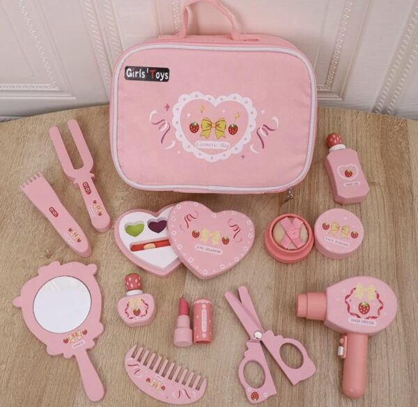 TOYARTSY Portable Pink Cosmetics & Makeup Toy Set for Girls, Wooden Dressing Table Accessories, Pretend Play Beauty Set, Kids Makeup Kit Gift for Girls, Fun Pretend Play Toy for Ages 3+ - Image 4