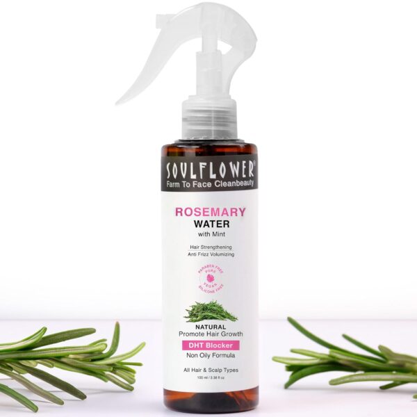 Soulflower Rosemary Water spray with mint| For Hair growth, Hair fall control, Scalp health, Hair damage protection, Anti frizz| Rosemary, Niacinamide & peppermint Oil | Men & Women | 100ml - Image 2