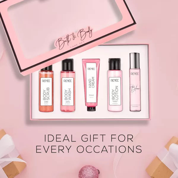 RENEE Bath & Body Care Set - Luxurious Body Wash, Exfoliating Scrub, Hydrating Lotion, Hand Cream & Signature Perfume - Premium Gifting Combo of 5 (BLOOM) - Image 5