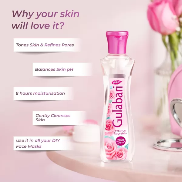 Dabur Gulabari Premium Rose Water/Face Toner - 400ml | No Paraben | Alcohol Free | Cleanses, Hydrates & Moisturises Skin | Balances & Restores Skin's pH Levels | For All Skin Types - Image 5
