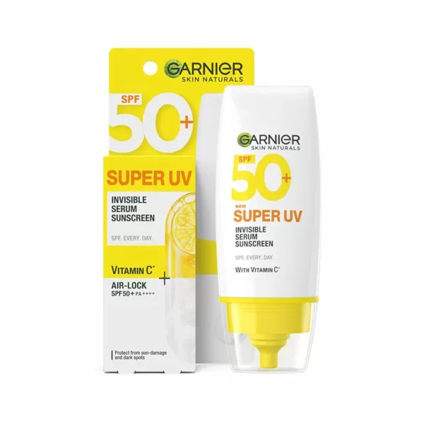 Garnier Super UV Invisible Serum Sunscreen SPF 50 PA++++ UVA/B for Broad Spectrum | Lightweight with Vitamin C | No White Cast | For All Skin Types (Oily, Dry, Acne-prone) | For Men & Women 30ml - Image 2