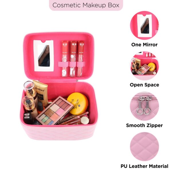 NFI essentials Hard Shell Vanity Cases for Women Travel Portable Carrying Cosmetic Case Suitcase Organizer Makeup Storage Box for Girls Toiletries Bag (MBO-12-Pink) - Image 4