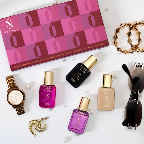 Nisara Long Lasting Women Perfume Gift Set 4x15ml(60ml) with | Midnight Tease | Girl Power | Vanilla Rush | Miss Gorgeous | Travel & Pocket friendly perfume kit for all moods & occasions | Perfume for Women | Gift for valentine | Gift For Sister, Wife, Friend, Girlfriend & Mother - Image 7